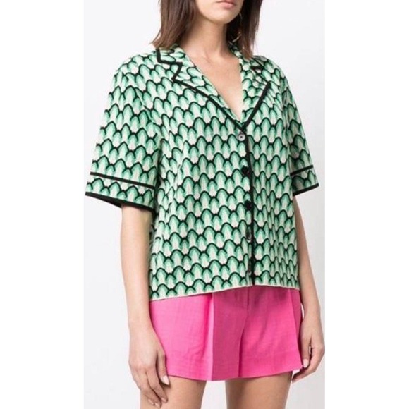 SANDRO Orthis Green Black Geo Knit Short Sleeve Oversized Cardigan Top Retro 1 S - Picture 3 of 12